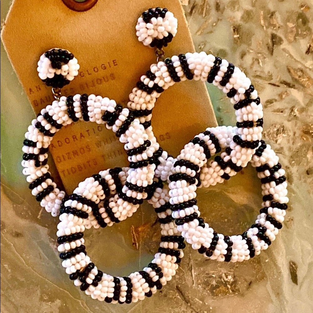 NWT Anthropologie Deepa Beaded White Hoop Chandeliers - Picture 3 of 10